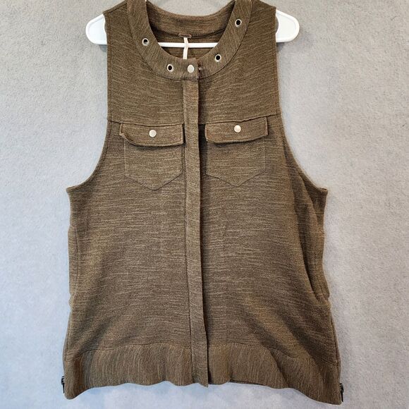 Free People Highway Vest Womens M‎ Zip Front Army Green - Picture 1 of 16
